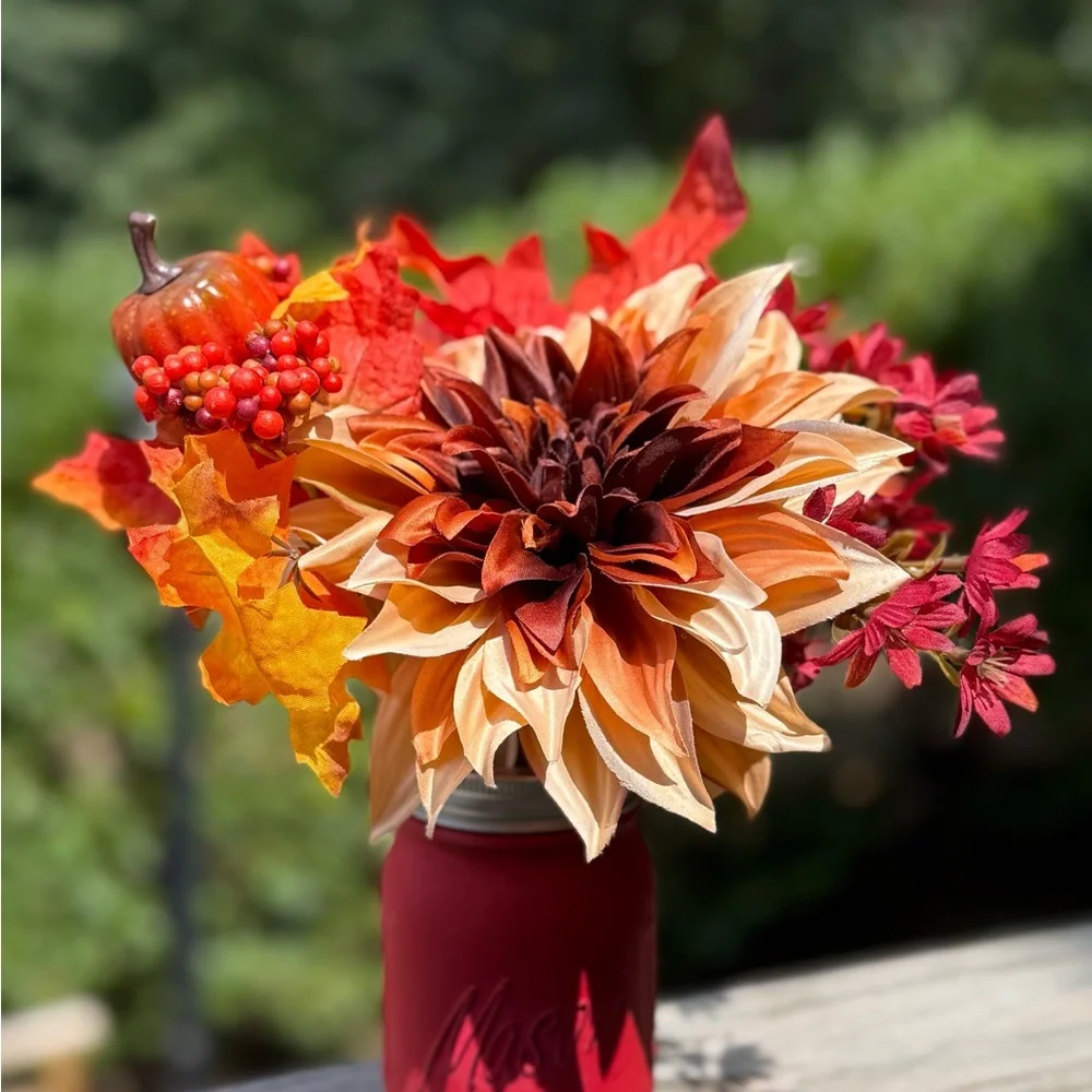 Vibrant Faux Floral Arrangement in 16oz Mason Jar